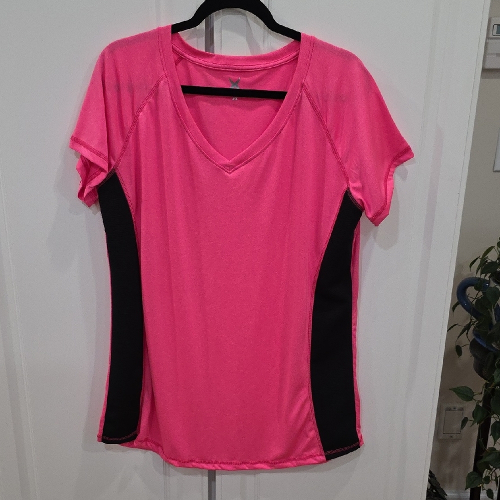 Game Time Pink and Black Short Sleeve V-Neck Tee